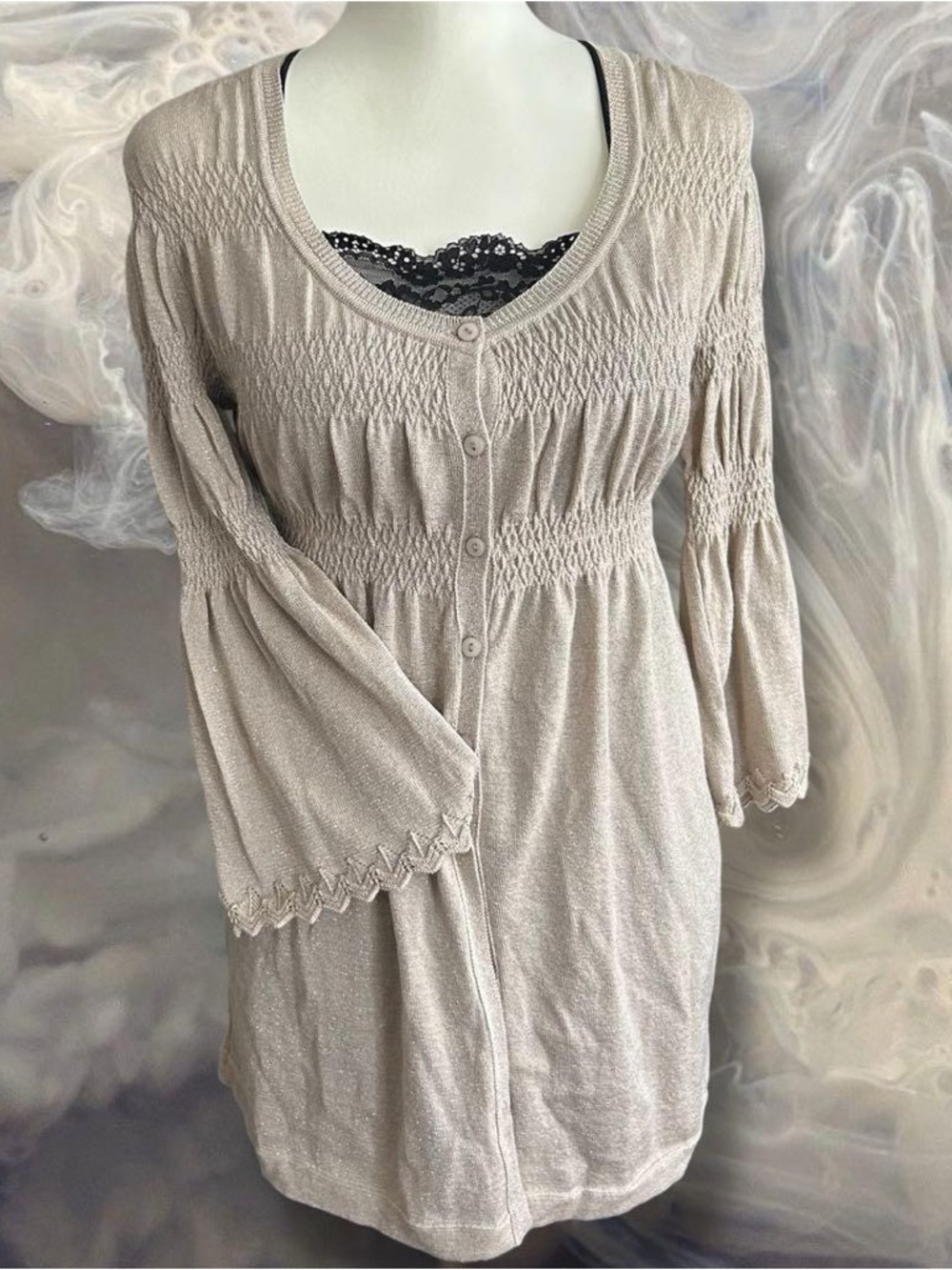 J-Fashion glittery flare sleeve fairy grunge long babydoll cardigan